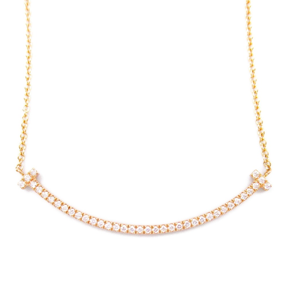 Tiffany T Smile Small Diamond Necklace Pink Gold Diamond Clear